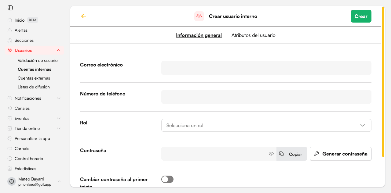 Formulario de creación