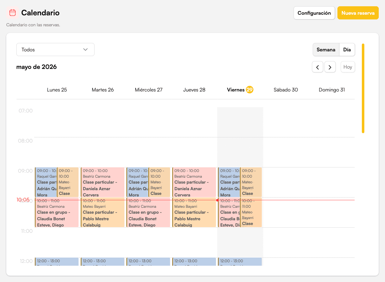 Página de inicio del Calendario con la barra superior y la cuadrícula semanal