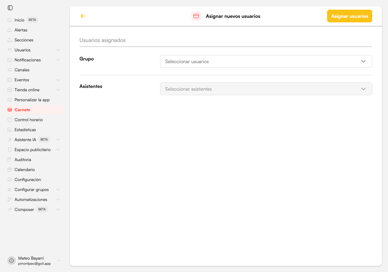 Formulario de asignación de usuarios
