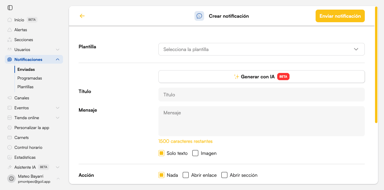 Formulario de crear notificación