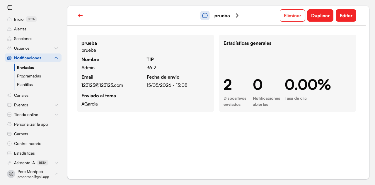 Detalle de una notificación enviada