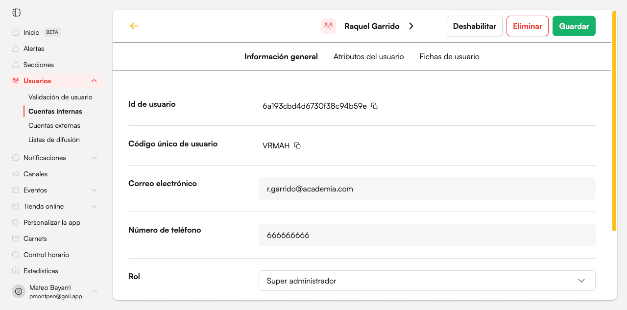 Ficha de usuario