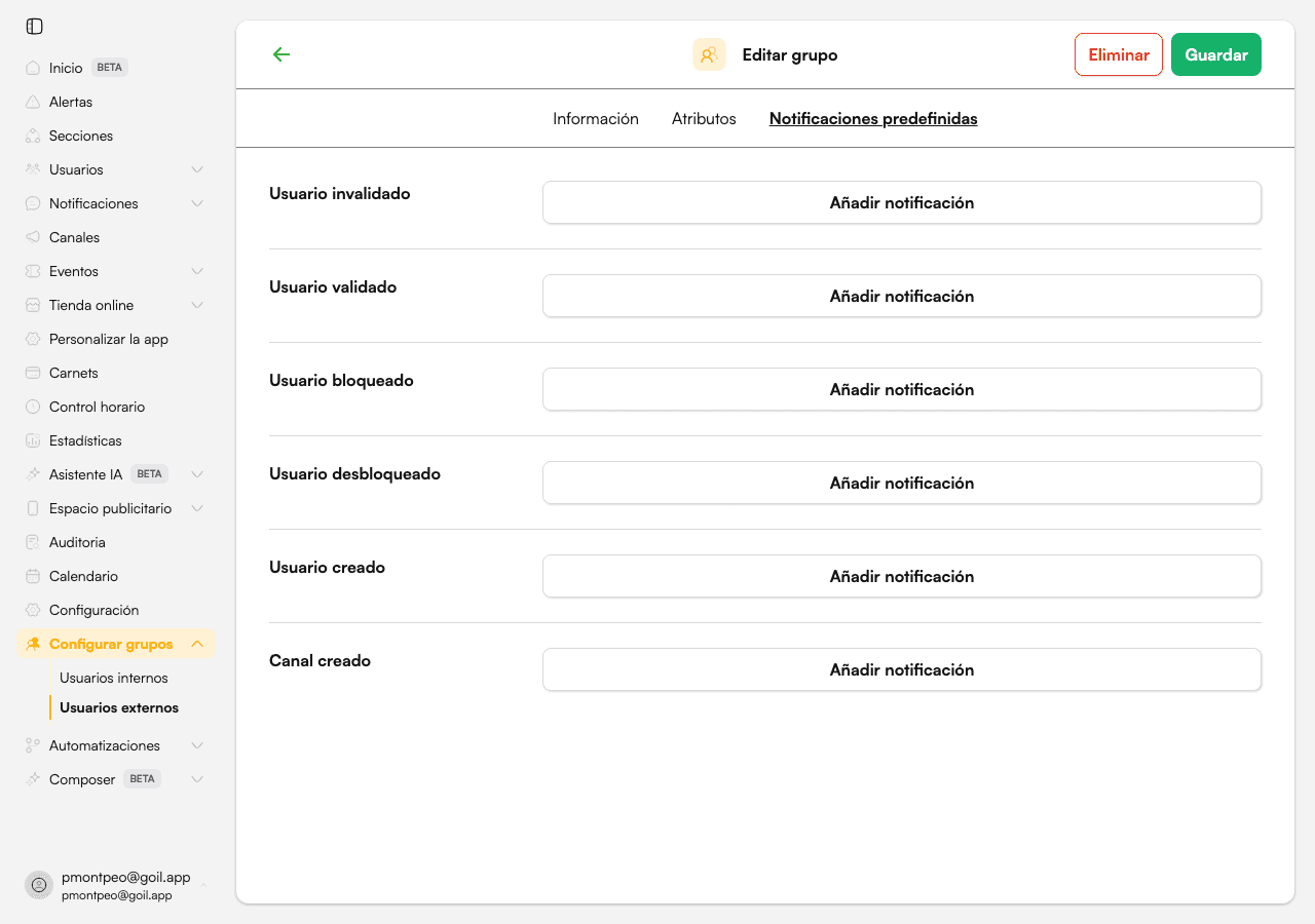 Eventos con notificación predefinida