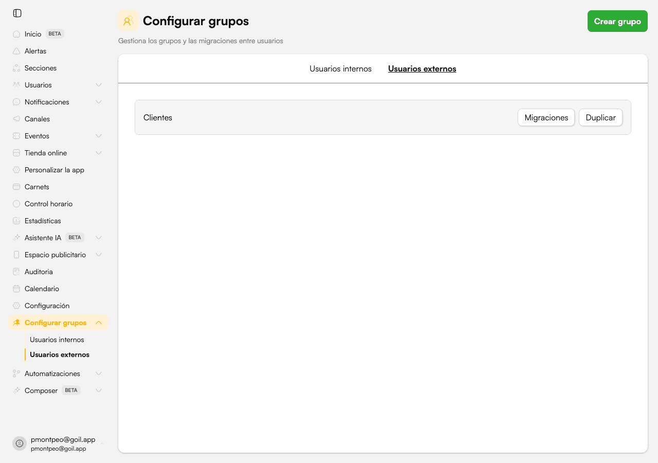 Grupos de usuarios externos