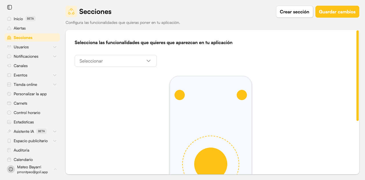 Vista general de Secciones