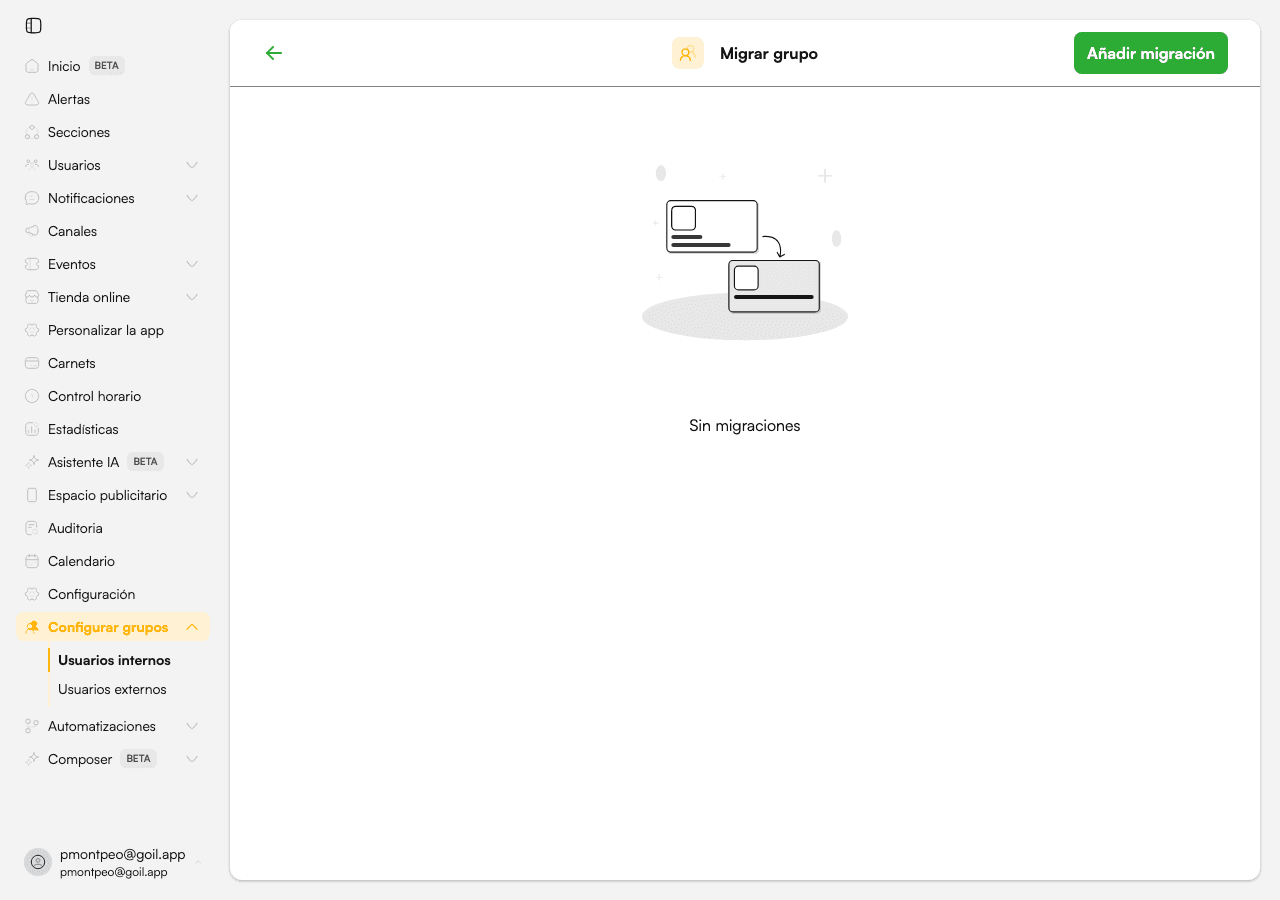 Un grupo sin migraciones configuradas